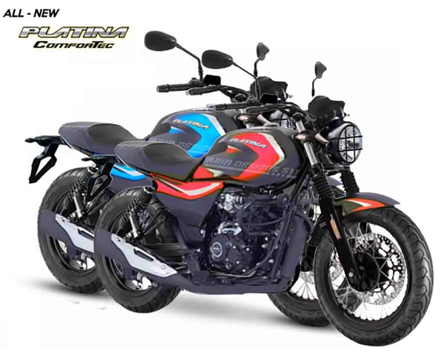 new bajaj platina front three-quarters blue red rendering