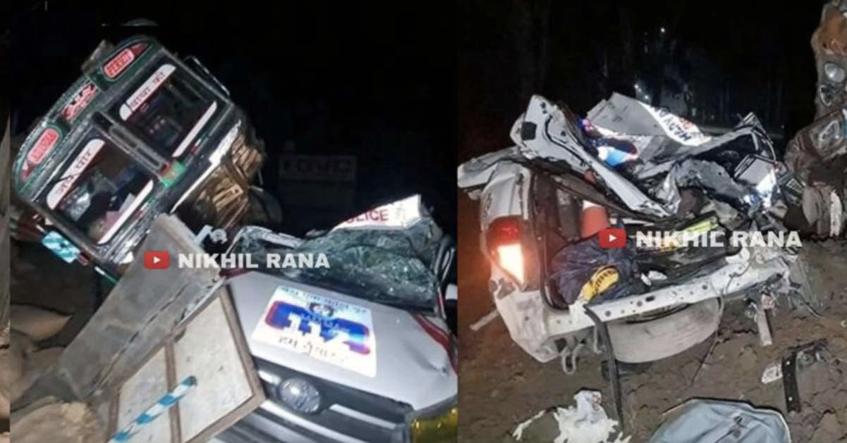 police toyota innova crysta crushed by truck
