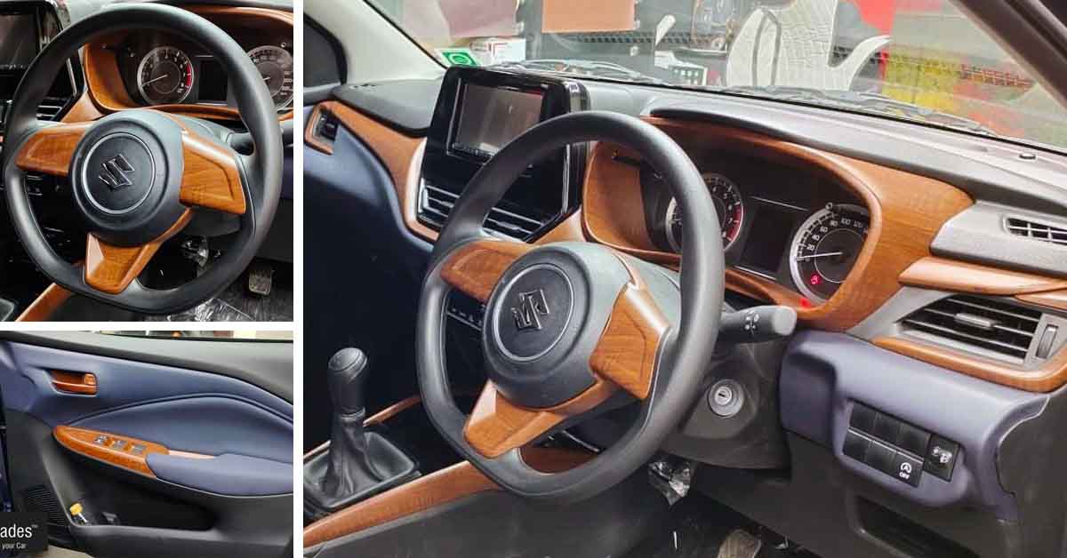 modified maruti baleno wood trim interior