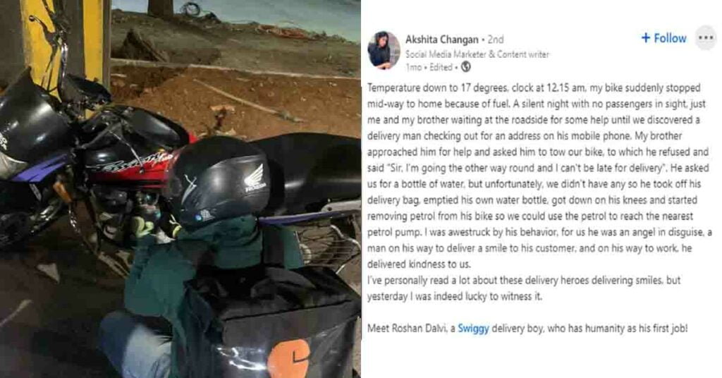 swiggy guy helping petrol