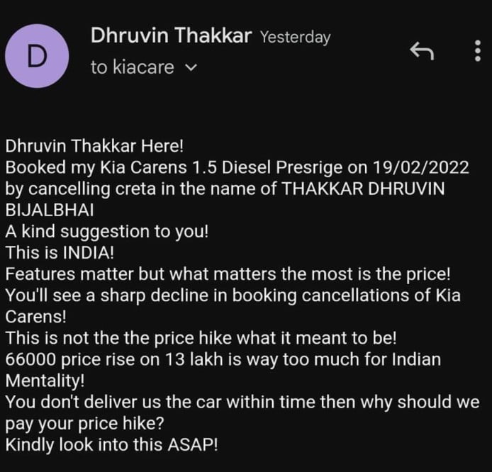 Kia Carens Booking Cancellations