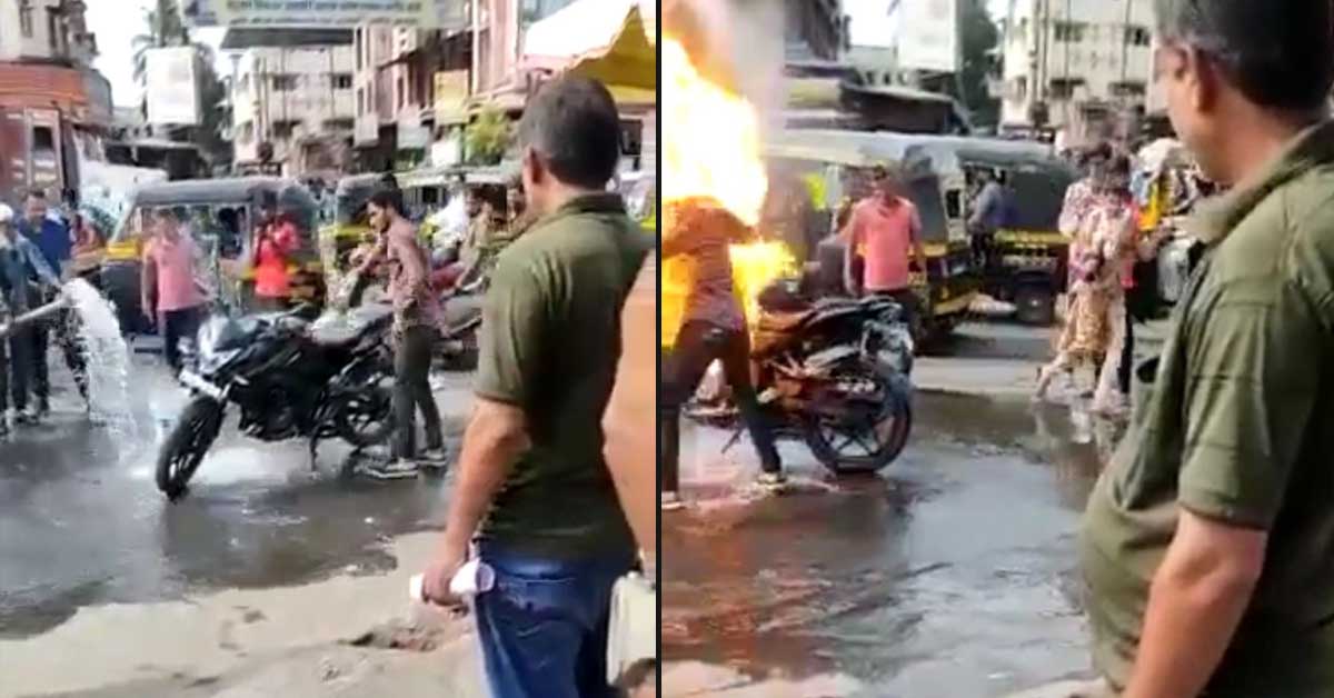 bajaj pulsar catches fire