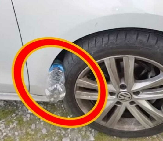 bottle in car tyre