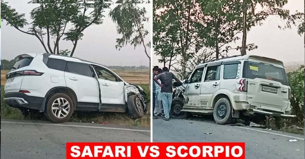 mahindra scorpio vs tata safari accident