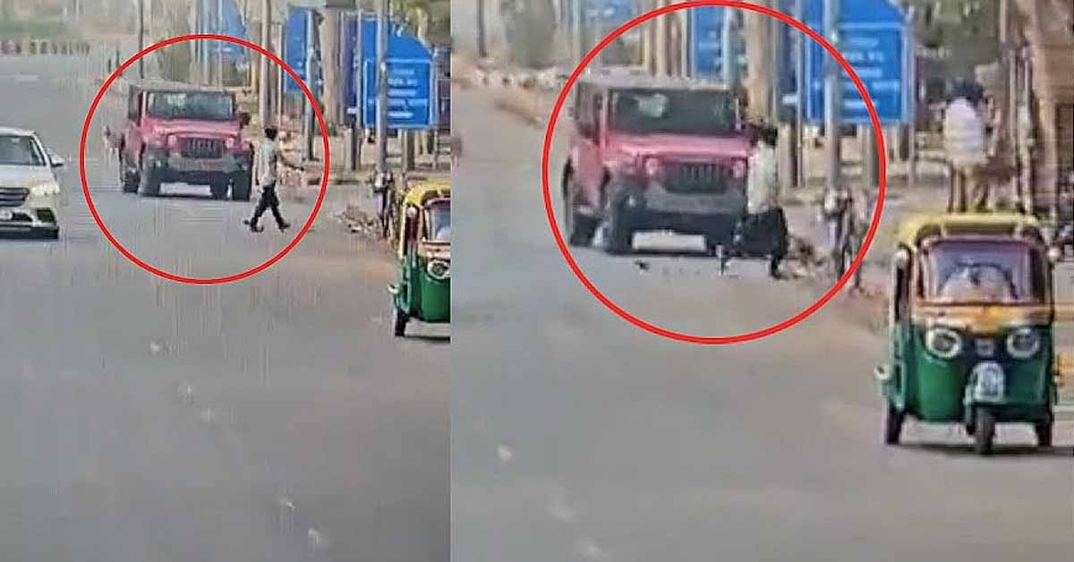 mahindra thar mows down pedestrian delhi