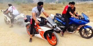 suzuki hayabusa vs 2 ktm + bajaj pulsar 220 tug of war