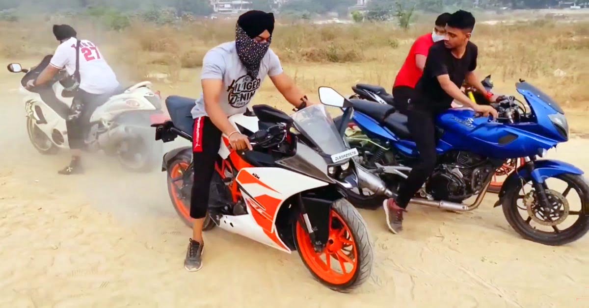 suzuki hayabusa vs 2 ktm + bajaj pulsar 220 tug of war