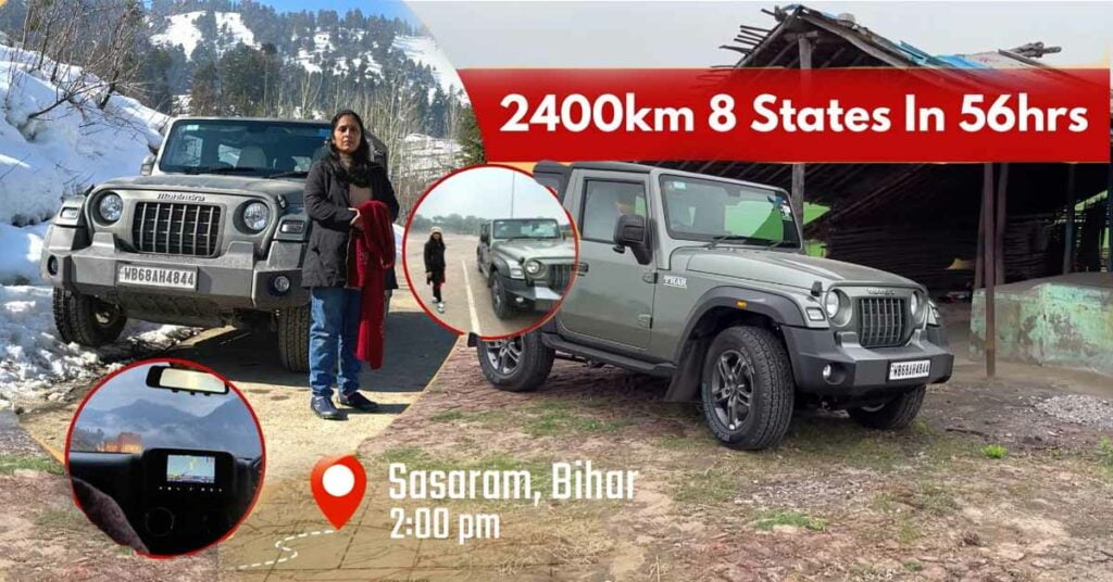 mahindra thar non-stop west bengal to jammu and kashmir