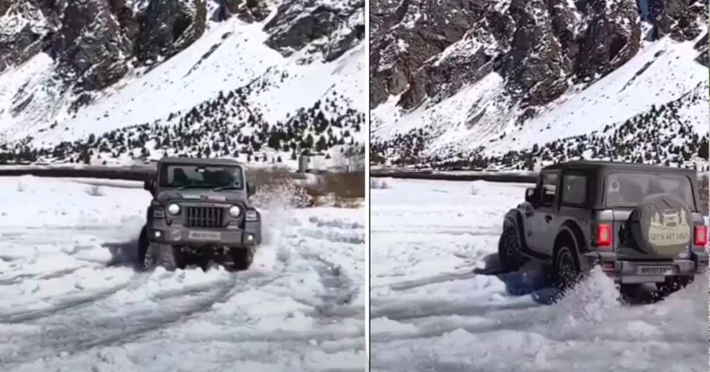 mahindra thar snow drift