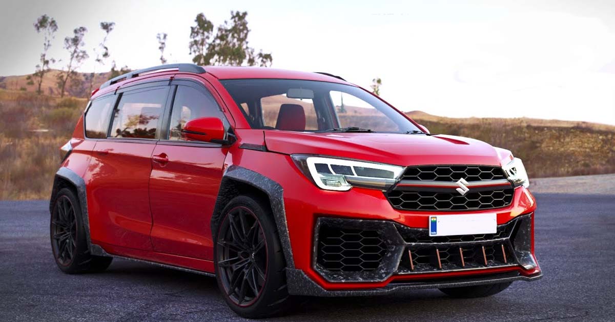 maruti xl6 widebody concept red front three quarters