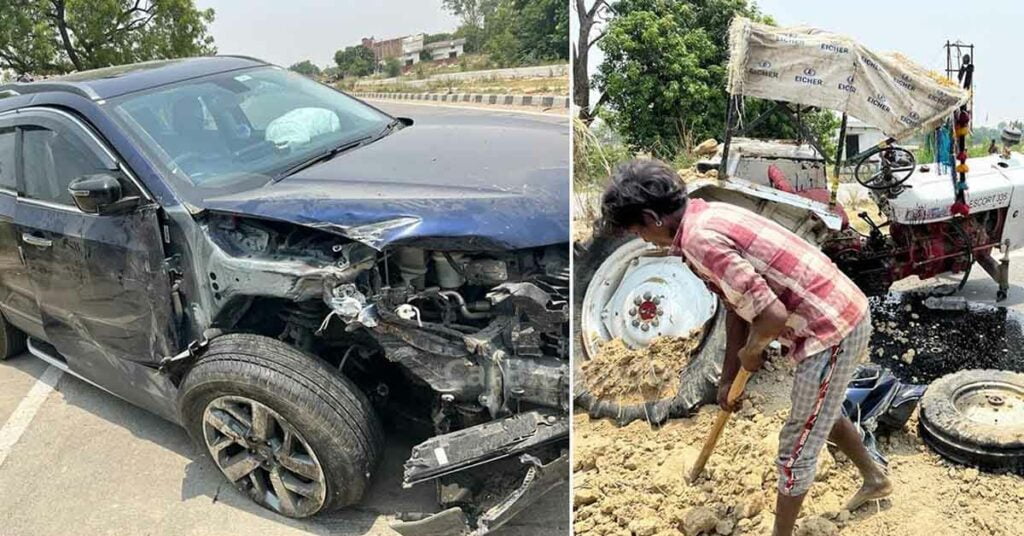 tata safari accident tractor