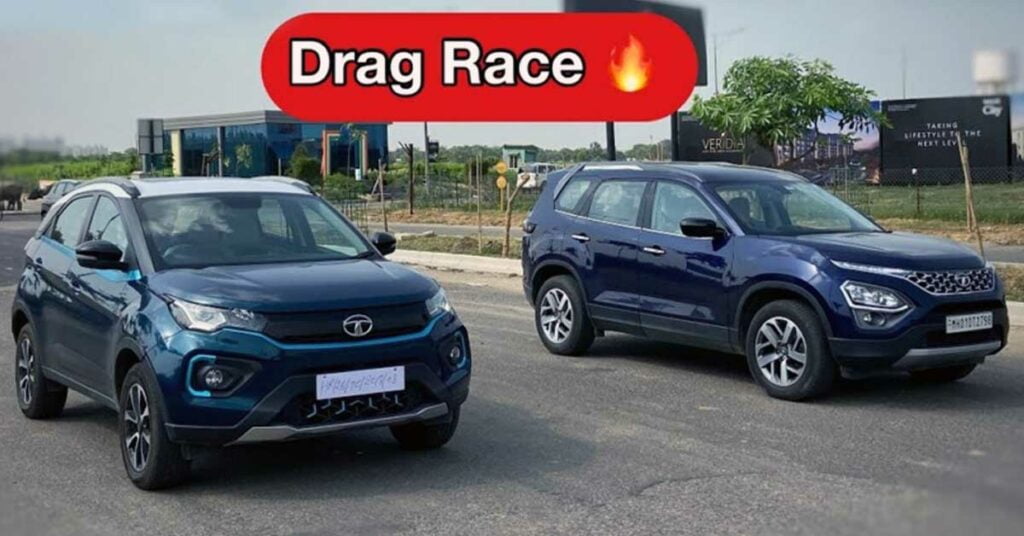 tata safari vs tata nexon electric drag race