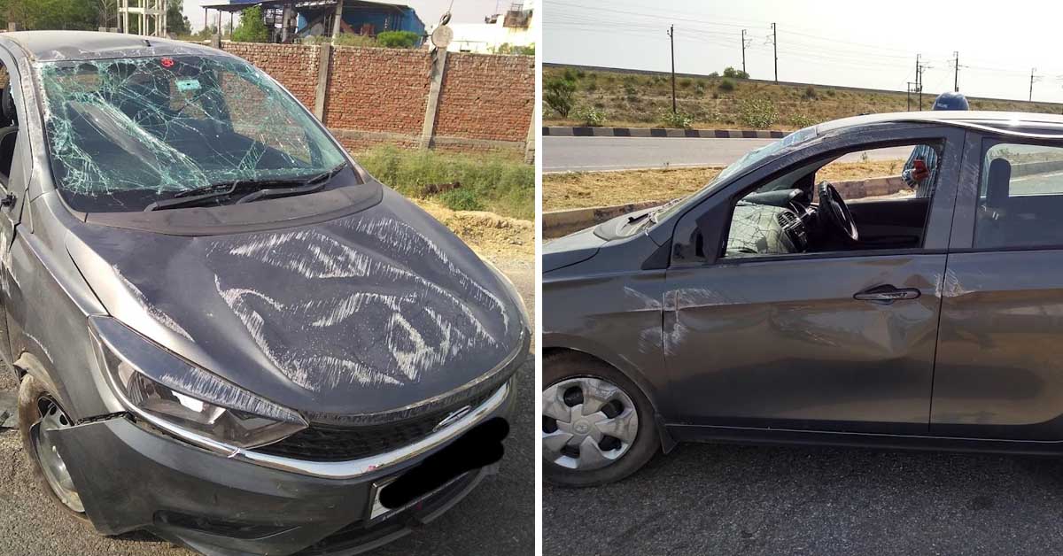 Tata Tiago Flips Twice on Hitting Divider, Driver Scratchless