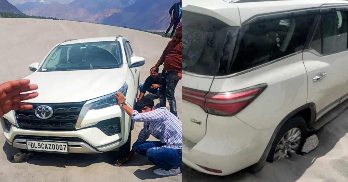 Ladakh Police Fines Jaipur-based Toyota Fortuner driver for off-roading in Nubra Valley