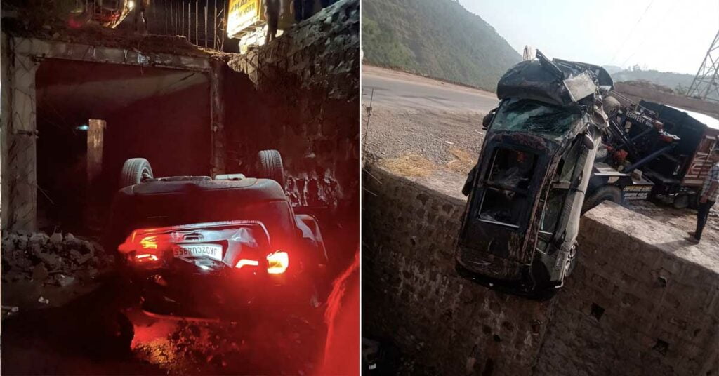 jeep compass falls 20 ft below road