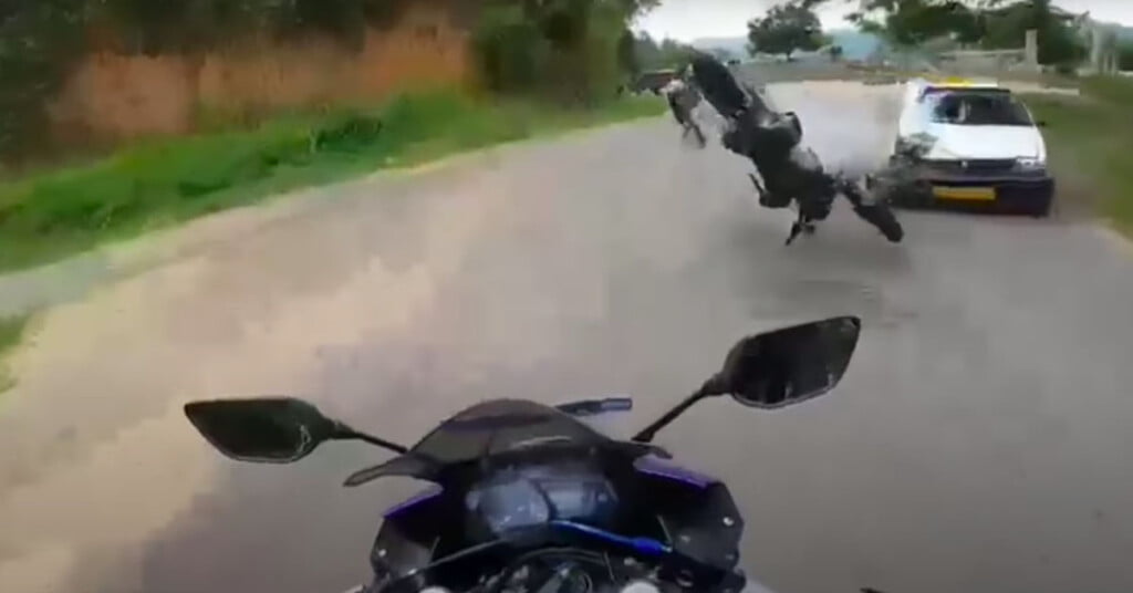 Biker Crashes While Road Racing