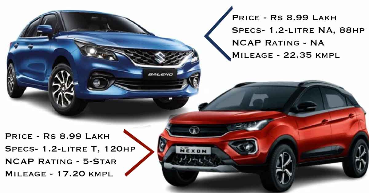 Maruti Baleno Alpha vs Tata Nexon XM S (P) - Comparison