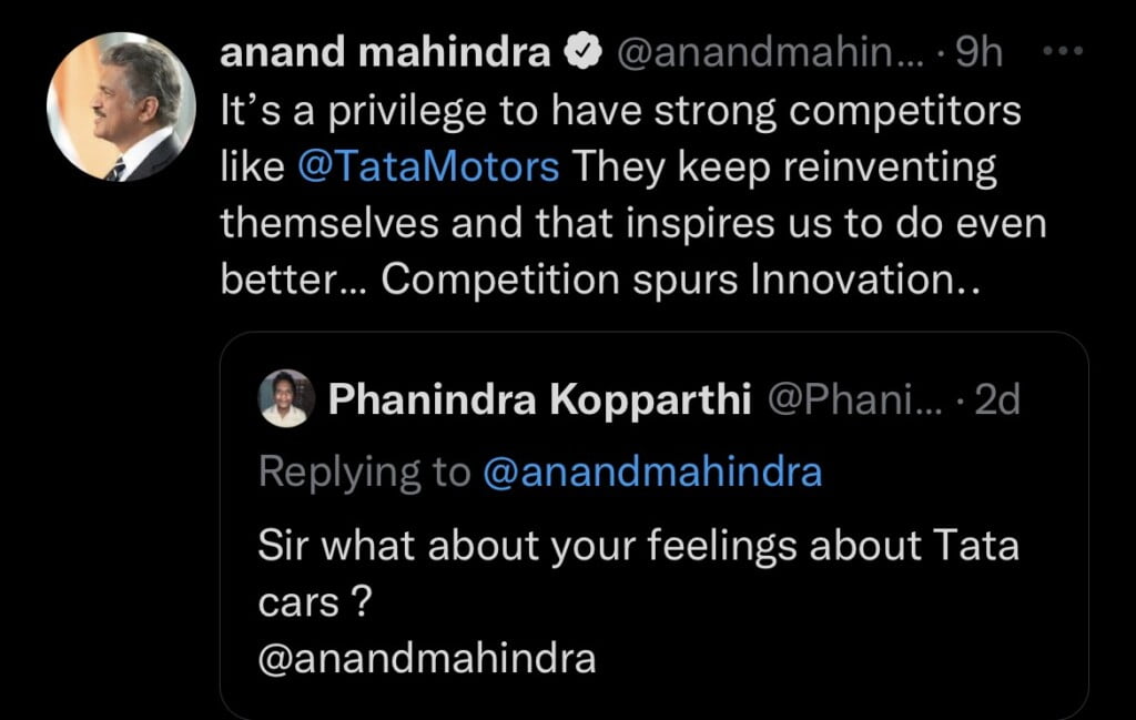 Anand Mahindra's Tweet About Tata Motors