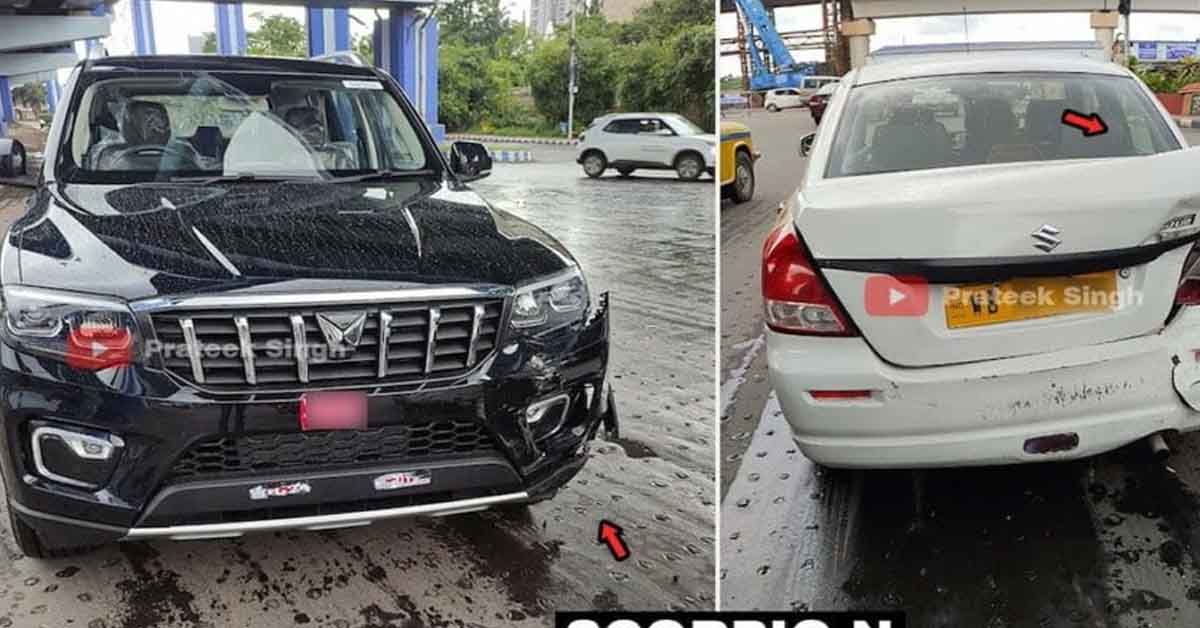 Mahindra Scorpio N vs Maruti Dzire in low-speed road accident.