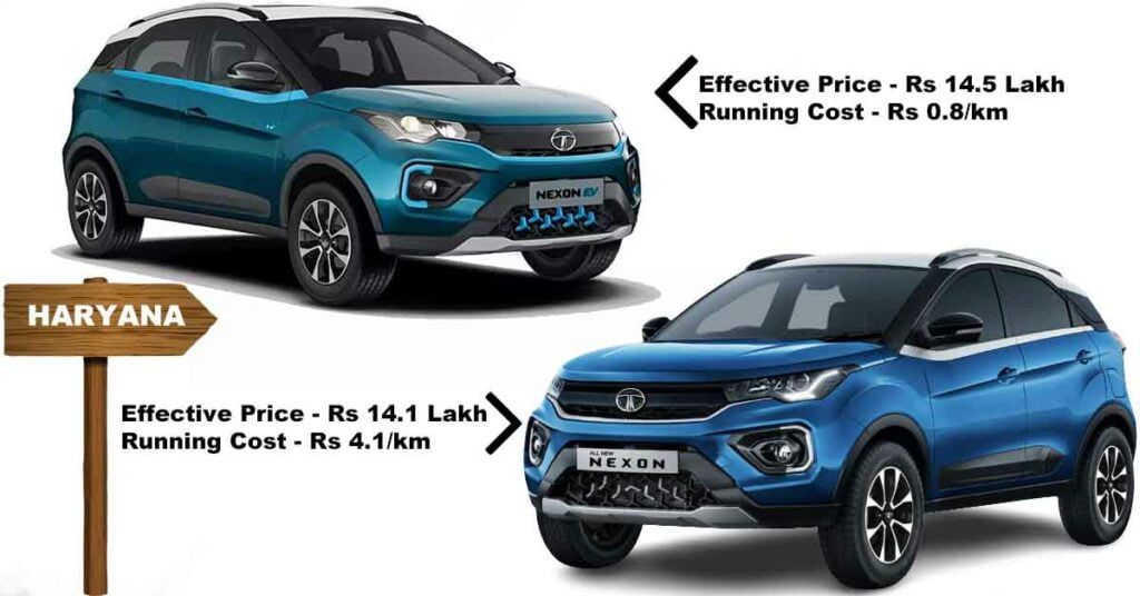 tata nexon ev vs diesel haryana