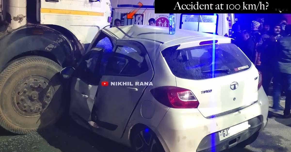 tata tiago accident truck 100 kmph