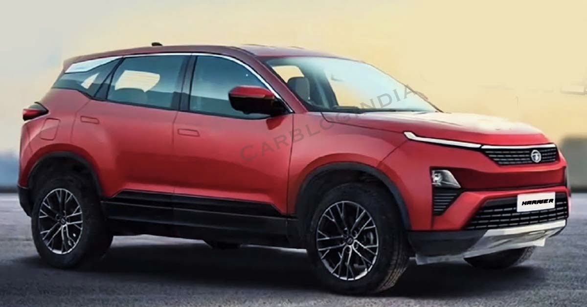2022 tata harrier facelift red front three quarters rendering