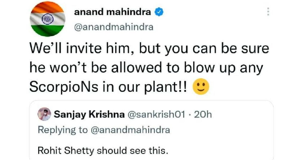 Anand Mahindra Tweets About Rohit Shetty