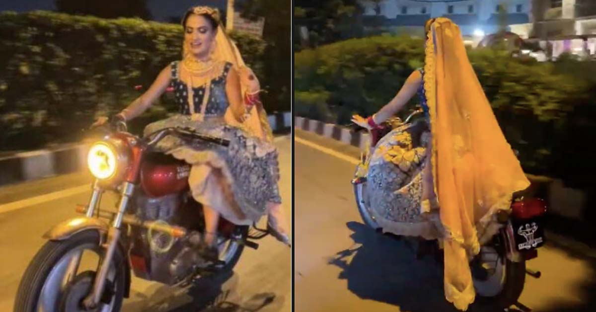 Bride Riding a Royal Enfield Bullet to her Wedding