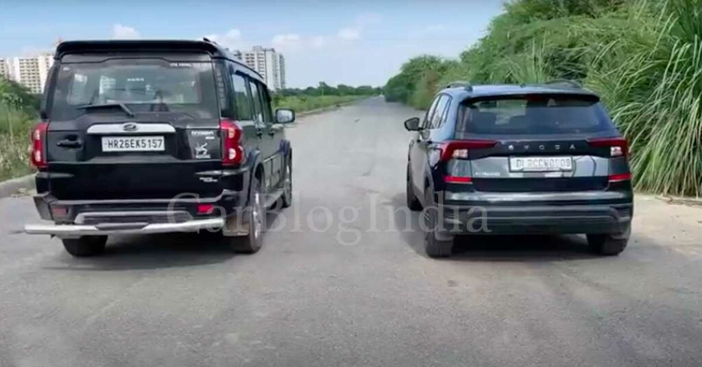 mahindra scorpio vs skoda-kushaq drag race