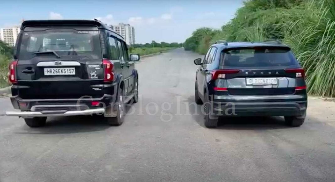 mahindra scorpio vs skoda-kushaq drag race