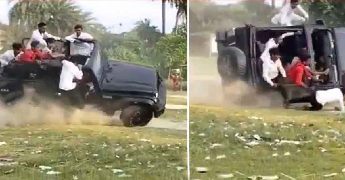 Mahindra Thar Drifting with 8 People and turning tutle