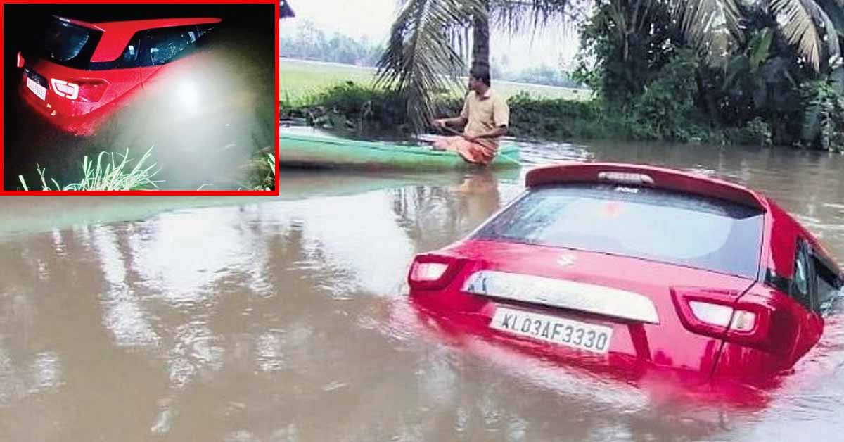 maruti brezza drives into canal