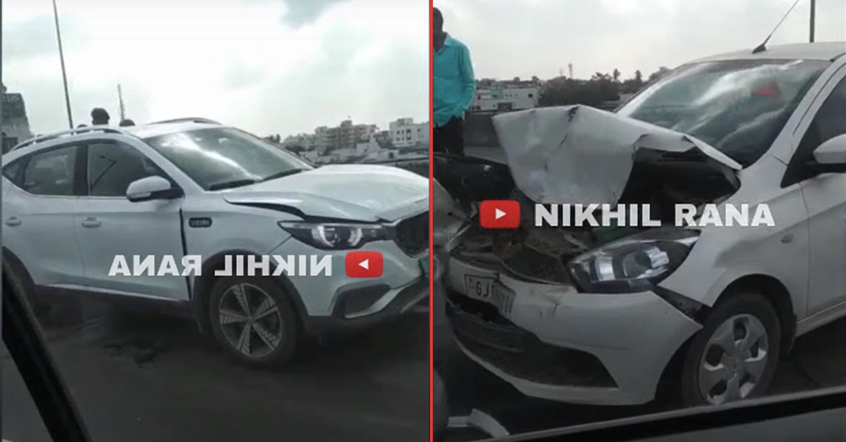 MG ZS EV vs Tata Tiago accident