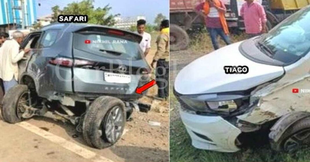 Tata Tiago (4star NCAP) Hits Safari (NCAP NA), SUV Seen With Broken