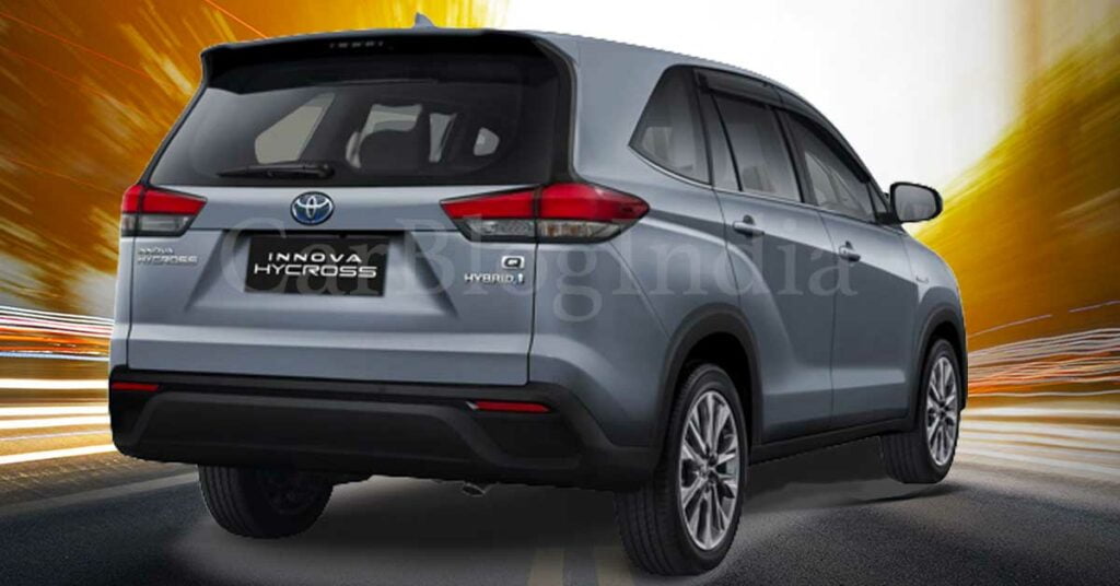 2023 toyota innova hycross hybrid rear three quarters