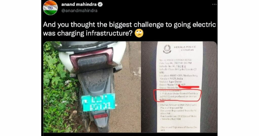 Anand Mahindra Tweet About Electric Scooter Challan 