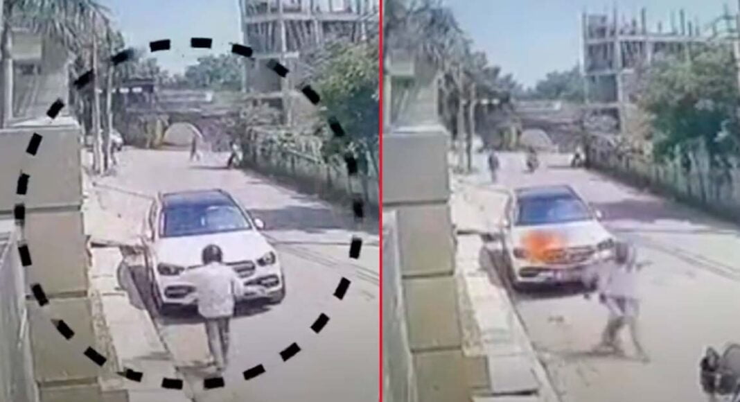 Caught on CCTV: Bihari labourer sets owner's Mercedes fire