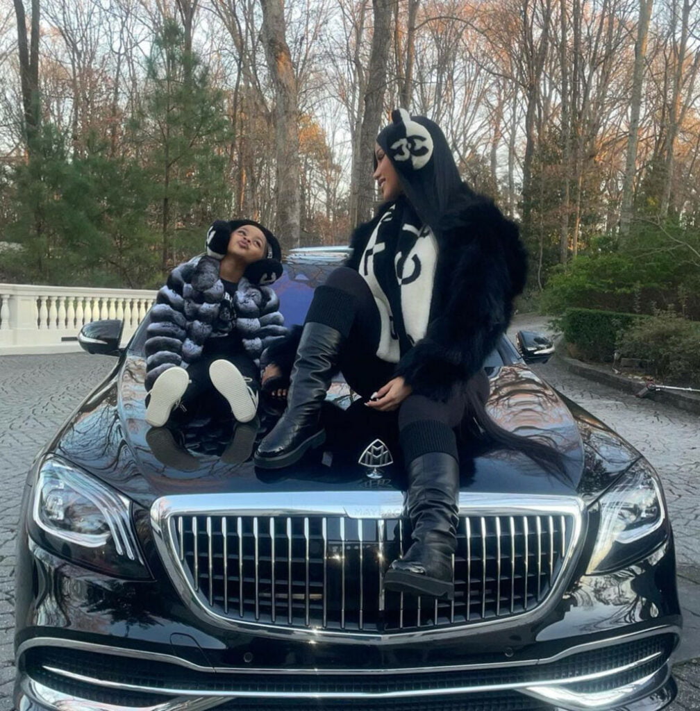 Cardi B and her daughter with the Mercedes Meybach S650