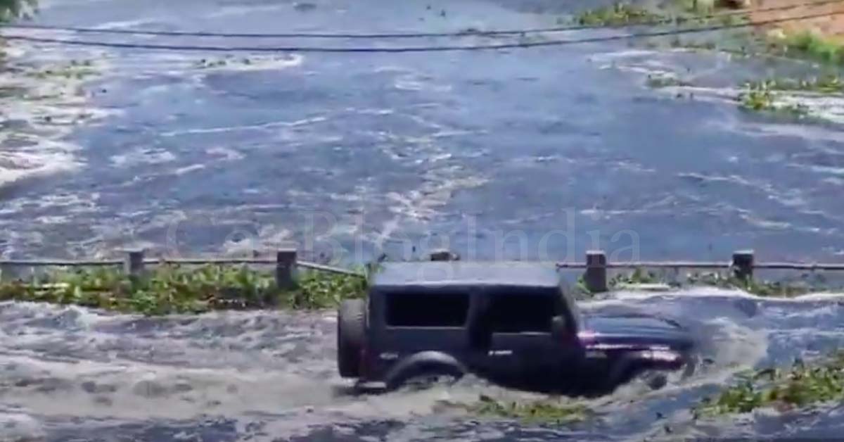 mahindra thar flooded bangalore bridge