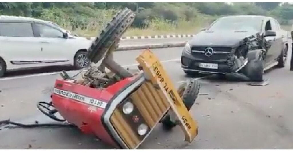 Mercedes Hits Tractor, Breaks it into 2