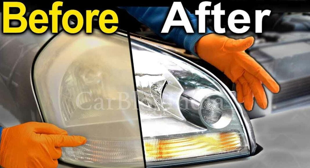 old yellow headlamps before after