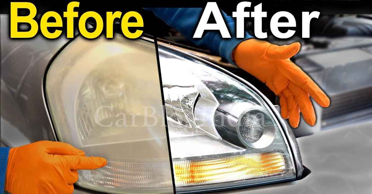 old yellow headlamps before after
