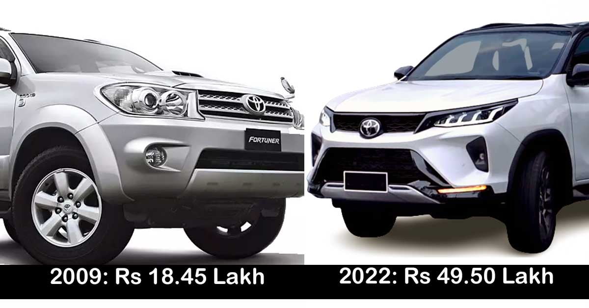2009 Toyota Fortuner vs 2022 GR Sport model price comparison