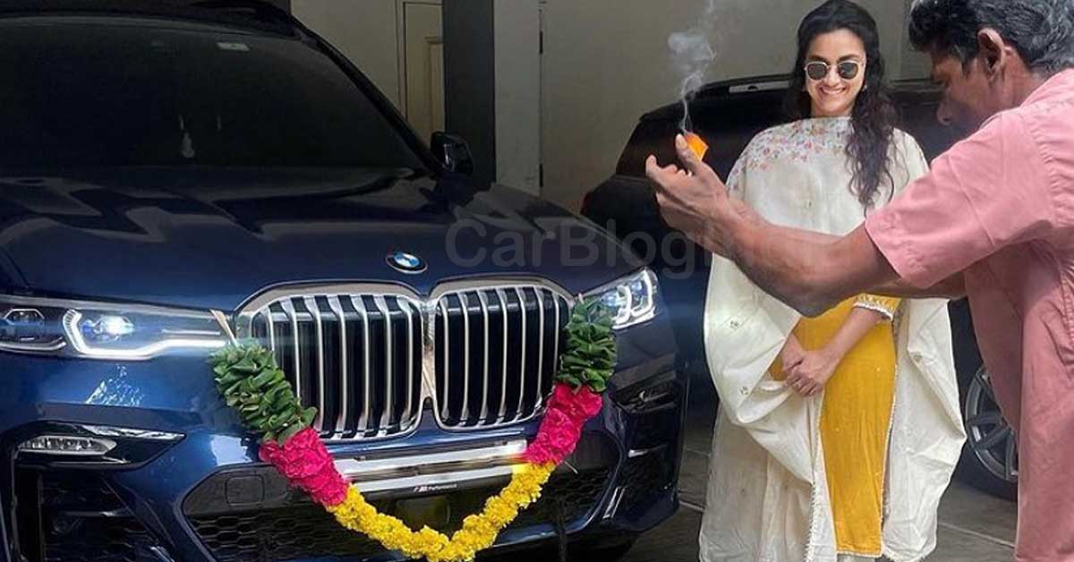 Keerthy Suresh with her new BMW X7