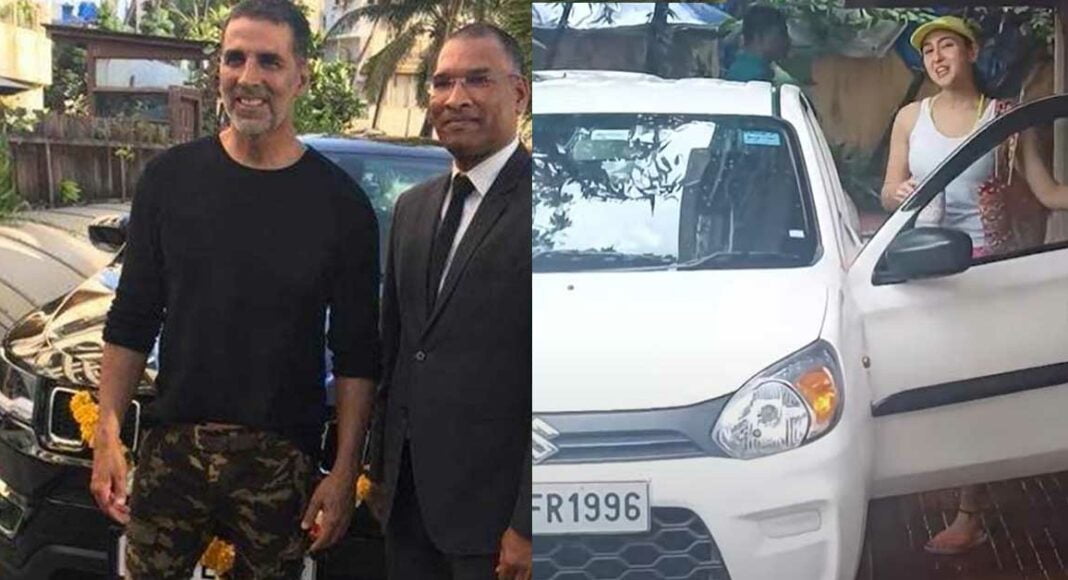 Akshay Kuamr with Jeep Compass and Sara Ali Khan with her Maruti Alto