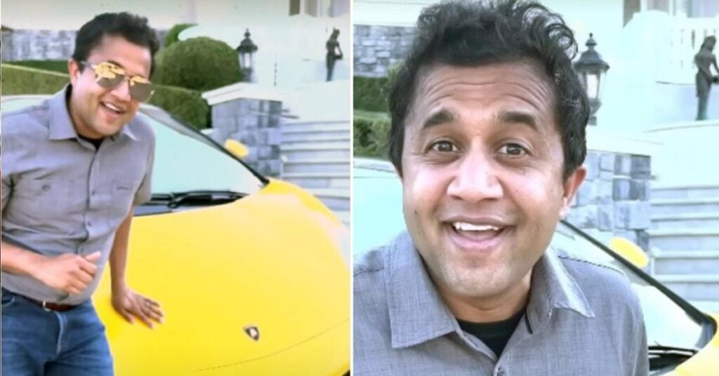 Chatur from 3 Idiots with a Lamborghini for a Video