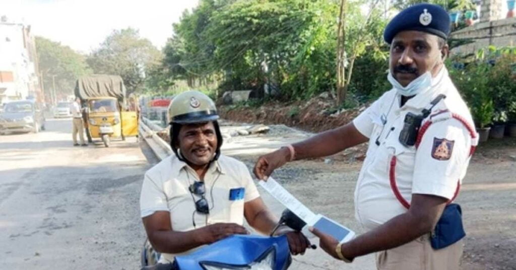 Traffic Police Officer Challans Another Cop