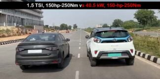 VW Virtus GT DSG vs Tata Nexon EV Max in a classic drag race.