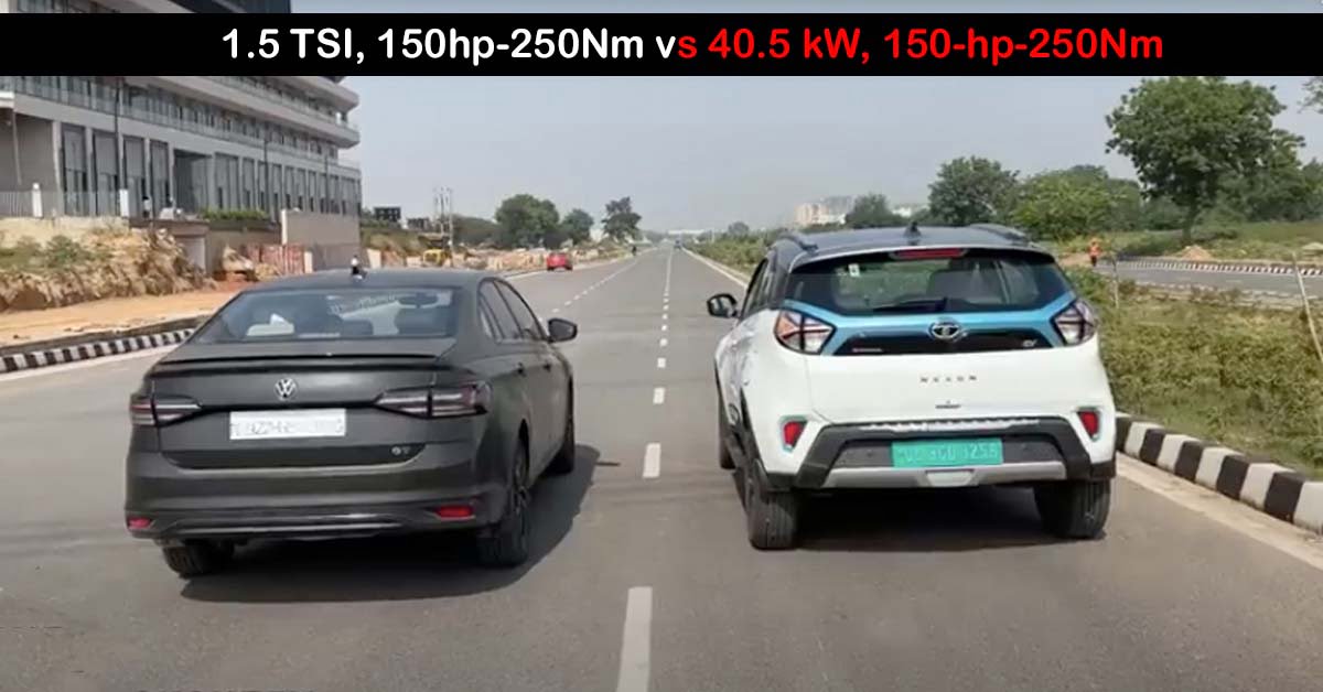 VW Virtus GT DSG vs Tata Nexon EV Max in a classic drag race.