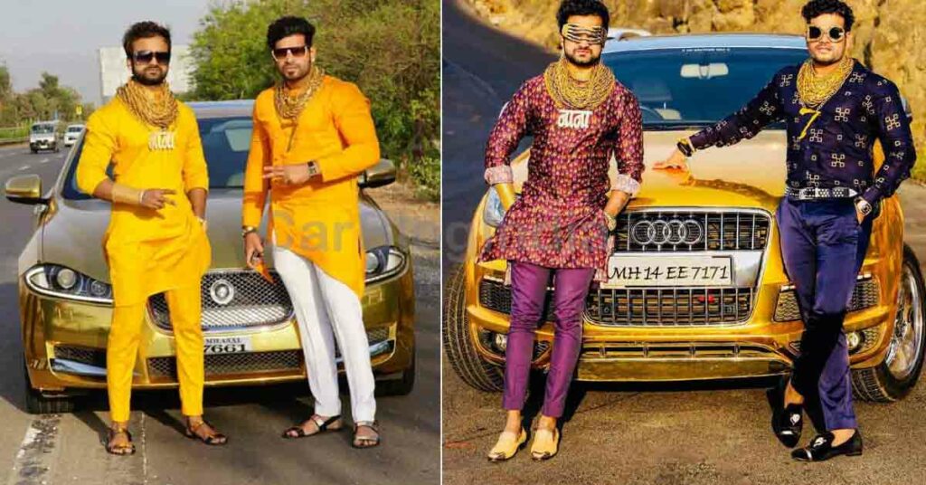 India's Goldman with his all-gold Audi and Jaguar cars